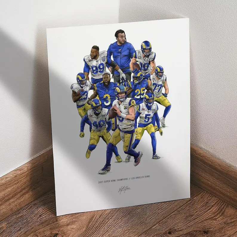 Los Angeles Rams Poster Print Unframed, Super Bowl Champions Football Wall Art, Sports Print for Man Cave Office or Fan Gift