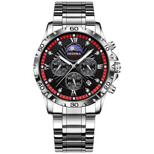 Men's Quartz Watch PE903 Movement 42mm Dial Luminous Display Calendar Moon Phase 30M Waterproof Stainless Steel Strap Business Style Hot-Selling Item