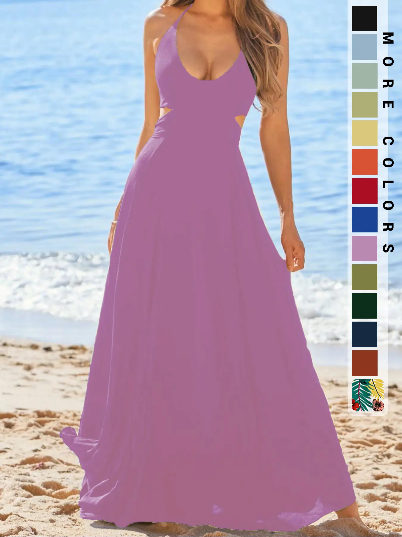 boho halter maxi dress Boho Burgundy Floral Halter Maxi Dress – Gabi Swimwear main image 1