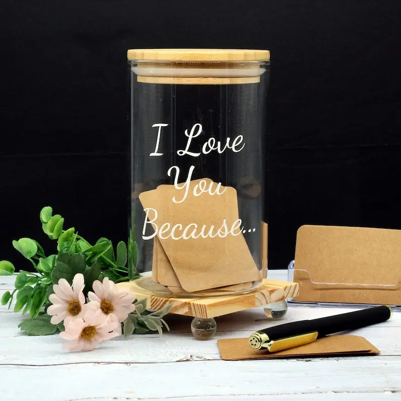 Love You Because Jar with 50 Note Cards, Love Notes Jar