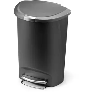Simplehuman Semi-Round Plastic Slide Step Bin - 13 gal Gray, Steel-Constructed Home Care Wall-Mountable Bin