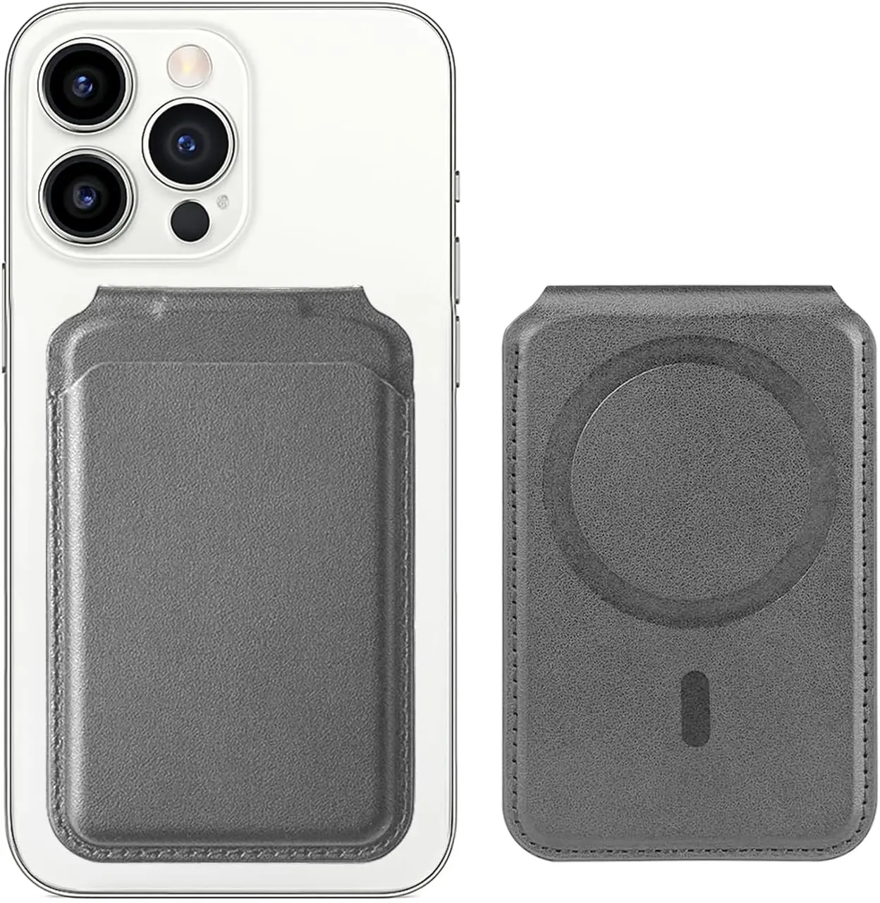 Magnetic Card Holder Wallet for Men, Slim Carbon Gray Vegan Leather Phone Accessory, Durable & MagSafe Compatible for iPhone 12+, Phone Accessories