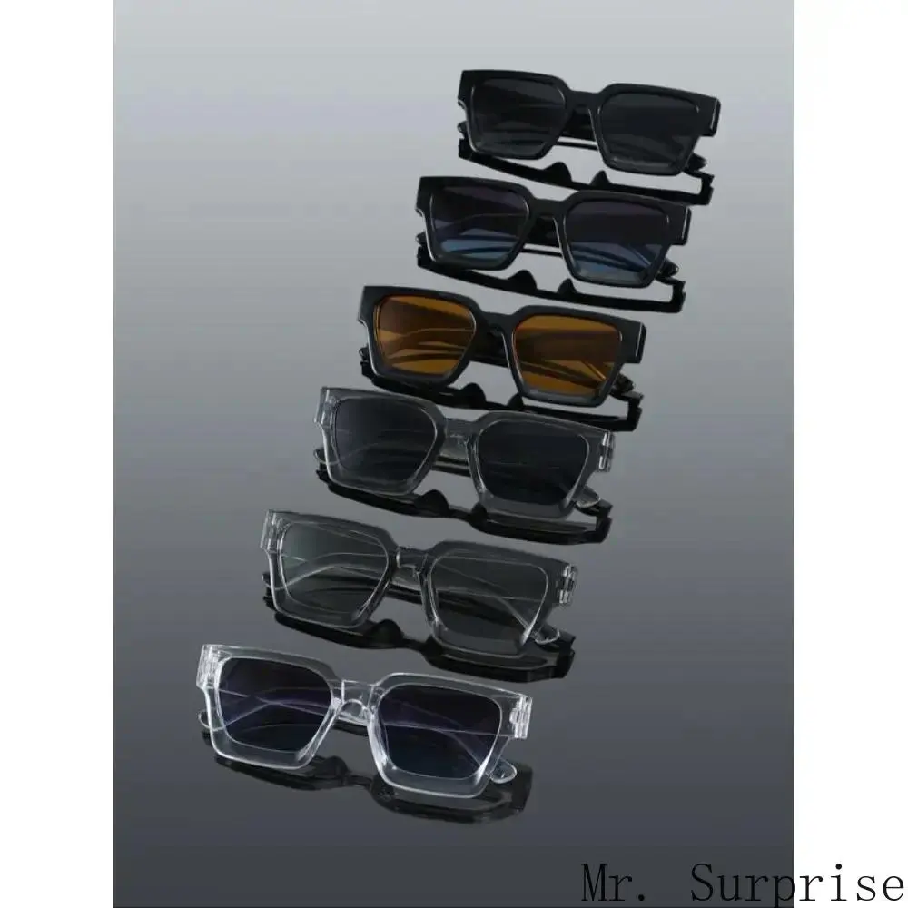 Men's 6-Pack Sunglasses - Rectangular Thick Frame, Simple Contemporary Design, Unisex Anti-Ultraviolet Black Casual Glasses for Street Photography, Outdoor Activities, Men's Sunglasses, Casual Sunglasses