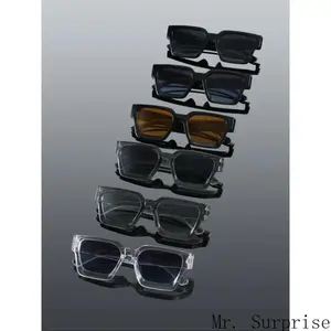 Men's 6-Pack Rectangular Frame Street Style Sunglasses - Classic Thick Frame, Simple Design Set, Unisex Fashionable Glasses for Street Photography & Outdoor Casual Activities,summervibes