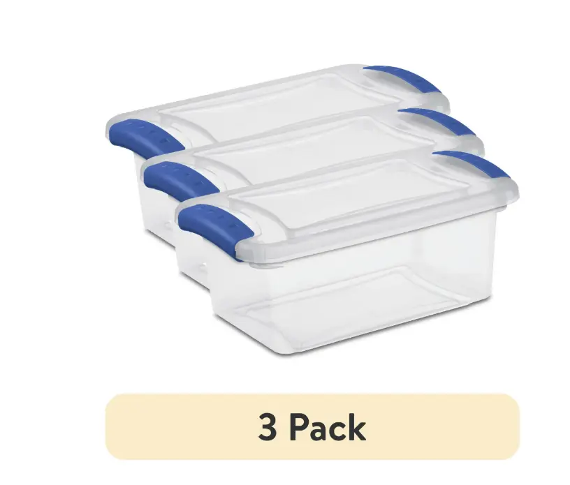 Stadium Blue 3 Pack Clear Plastic Latch Box - 7 Quart Capacity, Suitable for Adults