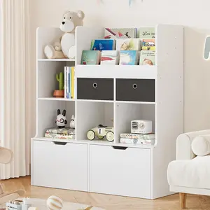 Kids Wooden Bookshelf for Bedroom, 4-Drawer Storage, 47.8-Inch White Rectangular Floor-Mount Indoor Bookcase