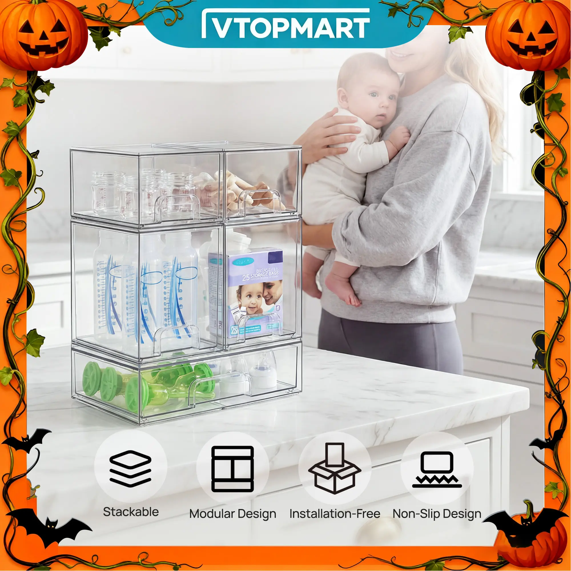 【Bottles Station】Vtopmart 5/8 Pack Stackable Nursery Bottle Station, Clear Plastic Organizer Bins for Beauty Supplies Vanity Bathroom Cabinet Pantry, Multi-Size Flexible Design, BPA-Free Safe, Multifunctional, Water Proof, TikTokShopFallDealsForYou