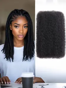 Natural African Curly Hair Bundles, Medium Length, Smooth Natural Fiber, No Lace Synthetic Hair, Synthetic Wavy Curly, for Braiding, Twisting, Daily Use