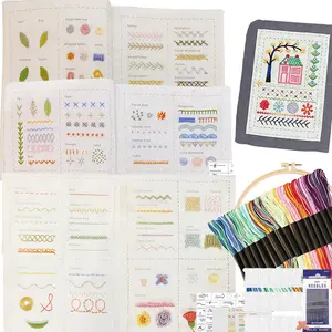 Embroidery Sewing Book Set with Thread Needle Ring, Creative DIY Embroidery Sewing Kit, Pattern Tutorial, Suitable for Beginners