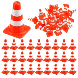 30pcs Mini Traffic Cones Plastic Miniature Road Safety Cones Training Small Sports Construction Barricades Toy Orange Traffic Caution Signs for Micro Landscape Sand Table