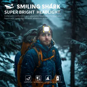 【TD-0183】SmilingShark Strobe Flashlight Headlamp, 8-Color, 10-Light Mode, Type-C Rechargeable, Power Bank Function, Camping Fishing Outdoor Essential, Strobe Flashlight Headlamps