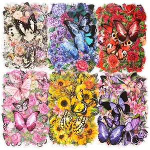 300pcs Transparent PET Butterfly & Flower Stickers - Waterproof Floral Decals for Journaling, Scrapbooking & DIY Crafts