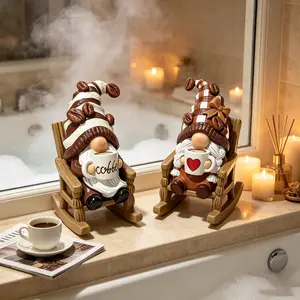 Outdoor Garden Coffee Gnome Statue Set - Funny Rocking Gnomes with Coffee Mugs, Patio Lawn Home Decor Figurine, Unique Birthday Gift for Garden Enthusiasts desktop yard ornament