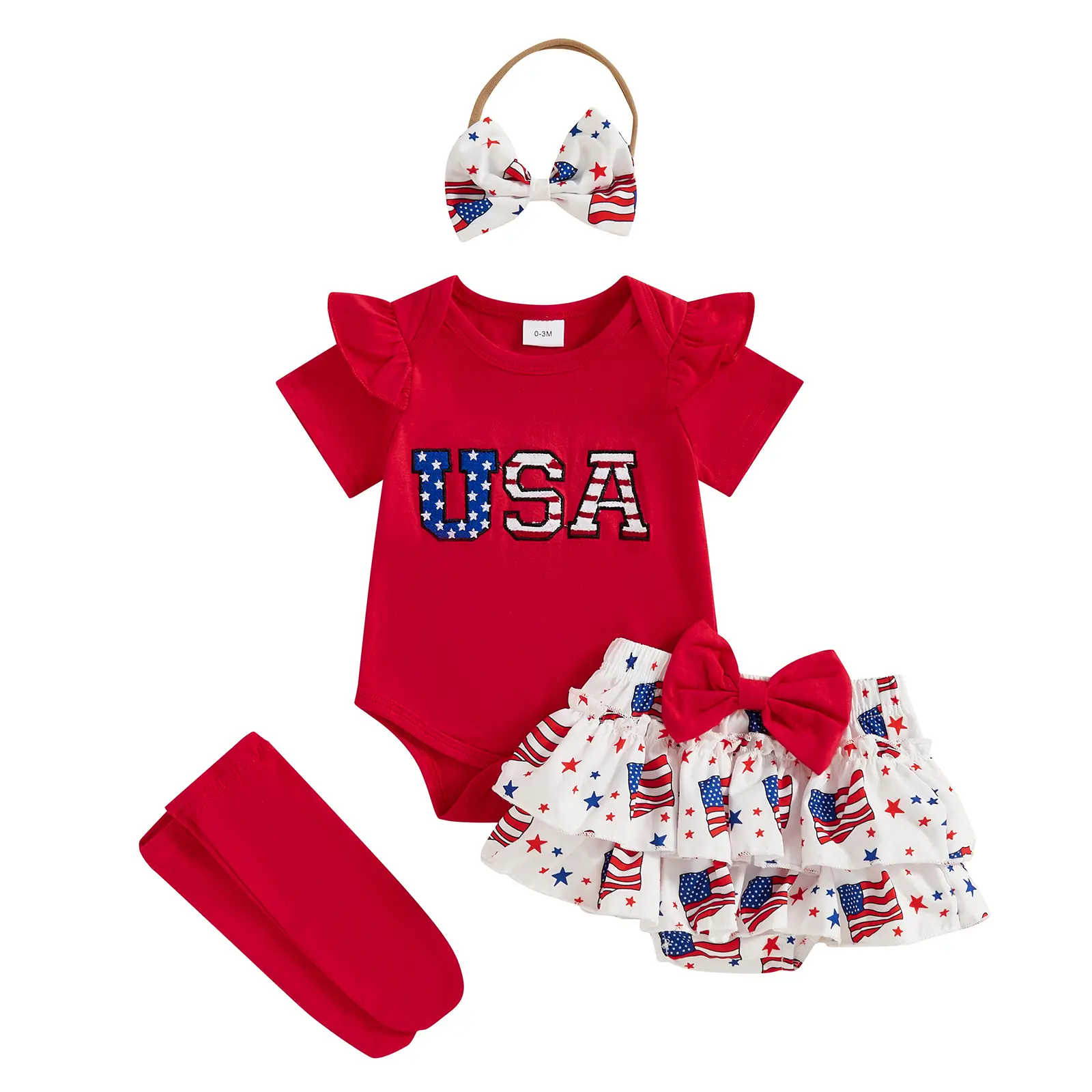 My First 4th of July Outfit Baby Girl Letter Ruffle Short Sleeve Romper Onesie+Star Layered Skirt Shorts Bloomers Set Memorial Day Clothes