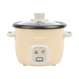 AROMA Smart Rice Cooker 1L - Mini Electric Rice Cooker with Glass Lid, Perfect for One Person, Milk Tea Color - ARC-302NGLG