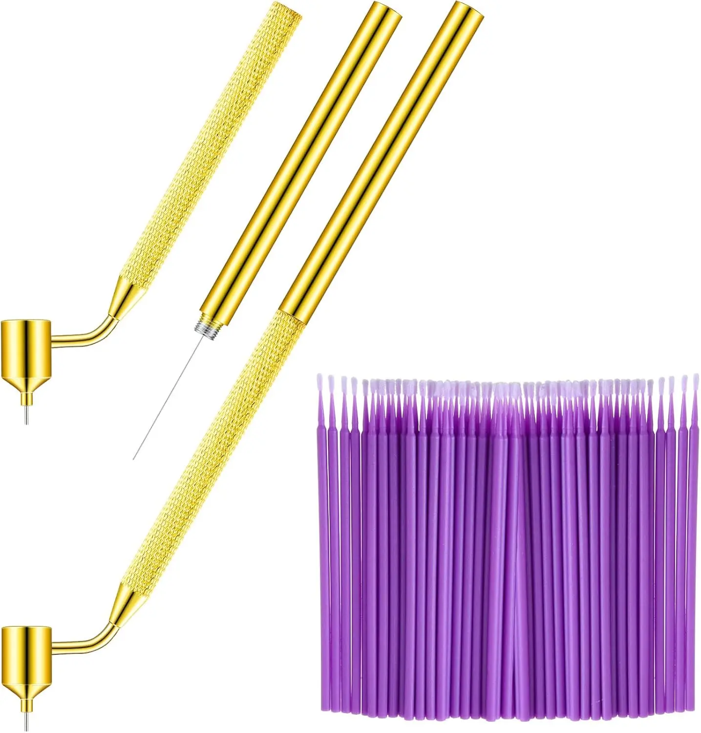 101-Pcs Portable Lightweight Auto Body Repair Tools Set with 100x Disposable 0.5mm Gold Cotton Brass Micro Paint Brushes, 1x Paint Touch Up Pen, Purple Rock Chip Fix Applicators