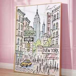 [Sale off up to 50%]-[FREE-SHIP] New York City Art Print Poster, New York Poster, Feminine Wall Art, Girly Preppy Print, Aesthetic Wall Print, Pink Wall Art, New York Gift (No Framed)