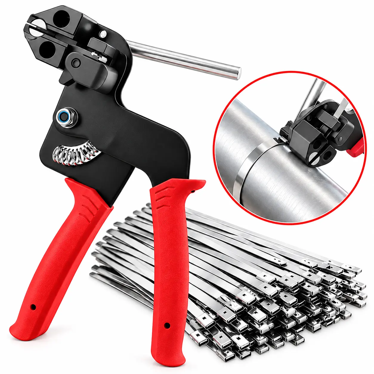 201-Piece Cable Tie Gun Kit, 11.8 Inch Includes 100 Metal Zip Ties,Gun Tightens and Cuts for Fence, Exhaust Pipe, Chicken Coop, Farm and Cables