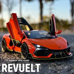1:32 Lamborghini Alloy Car Model, Simulation Racing Car Toy Gift, 5 Doors, Sound Effects, Recoil, Light Up, Three-Position Switch