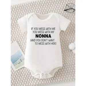 IF YOU MESS WITH ME YOU MESS WITH MY NONNA print Casual Comfortable Short Sleeve Baby Romper Funny Newborn Boys Clothes 100% Cotton Triangle Jumpsuit, for Outdoor