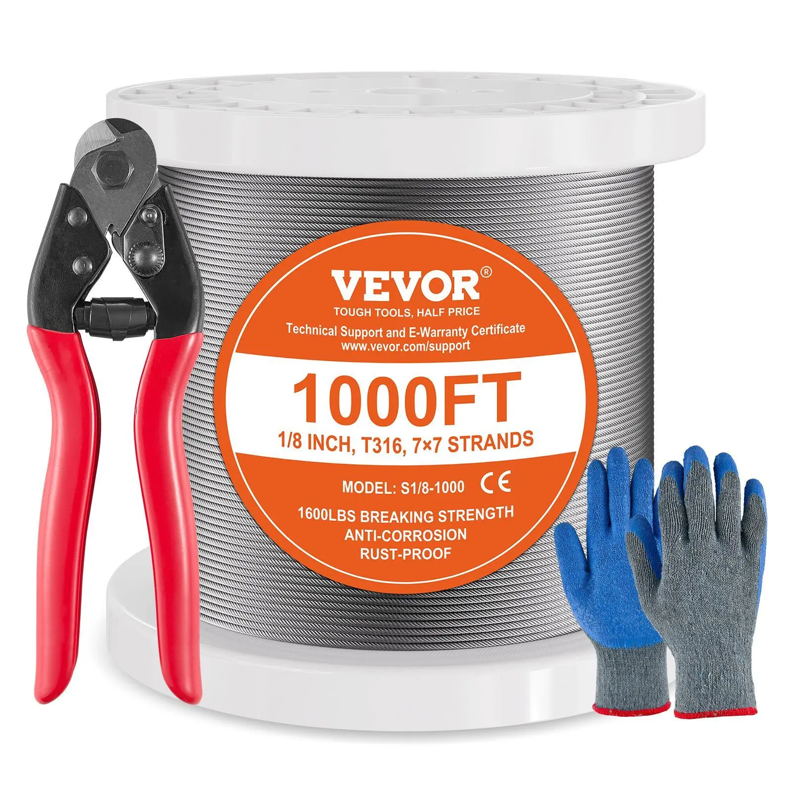 【Summerfinds】VEVOR T316 Stainless Steel Cable 1/8" 7x7 Steel Wire Rope 1000 ft Cable Railing