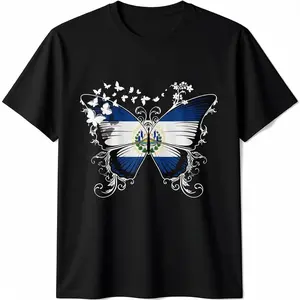 [100% Cotton]El Salvador Flag Shirt Butterfly Graphic T Shirt Streetwear Casual