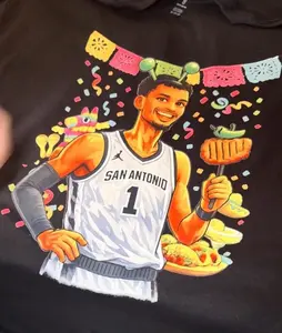 Wemby Fiesta T-Shirt, Spurs Retro Cotton Tee, Chicken Stick Print