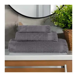 Superior Rolla Cotton Geometric Jacquard 3 Piece Towel Set