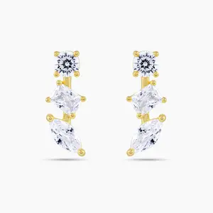 Swagy Chic Triple Stone CZ Drop Stud Earrings - Hypoallergenic, Elegant Minimalist, Versatile, Cascading Sparkle Design with Secure Backing for Secure Fit, Elegant Minimalist Earrings