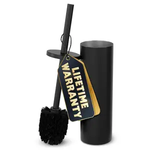 Stylish Stainless Steel Toilet Brush and Holder Set - Black Toilet Bowl Brush and Holder with Splash Cover, Sturdy Bristles, Corrosion & Scratch Resistant - Elegant Design, Effective Deep Cleaning
