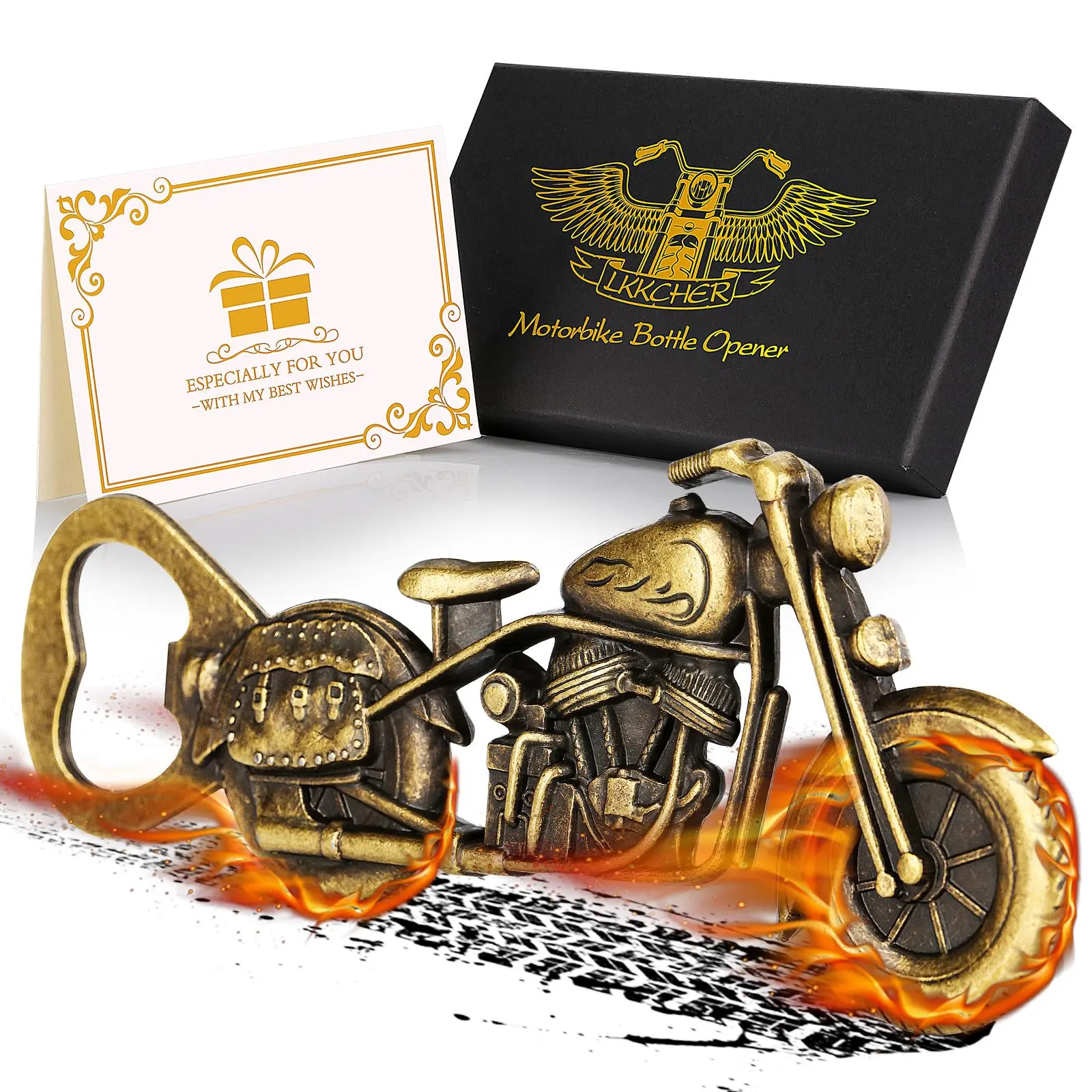 Motorcycle Design Bottle Opener, 1 Set Motorbike Bottle Opener with Gift Box & Greeting Card, Bottle Opener for Home Kitchen, Home Bar Accessories