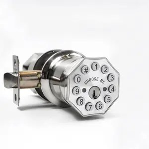 Door Knob with and Key, Door Lock,Knob Unlock by Passcode/Keys/USB backuplock,Door Knob for Home Bedroom Apartment Office Security,Brushed Nickel