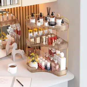2/3-Tier Corner Bathroom Counter Organizer Plastic Makeup Skincare Organizers Storage Countertop Sink Vanity Trays Perfume Cosmetic Shelf in Bedroom Dresser Kitchen Clear beauty organizer cabinet