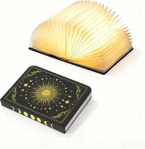 6.5 Inch Book Lamp, Foldable Paper Book Light, Bookshaped Night Light Embossed Cover Design, Rechargeable Folding Paper Lamp, Perfect Books Decor & Book Lovers, Women or Friend Gift Choice
