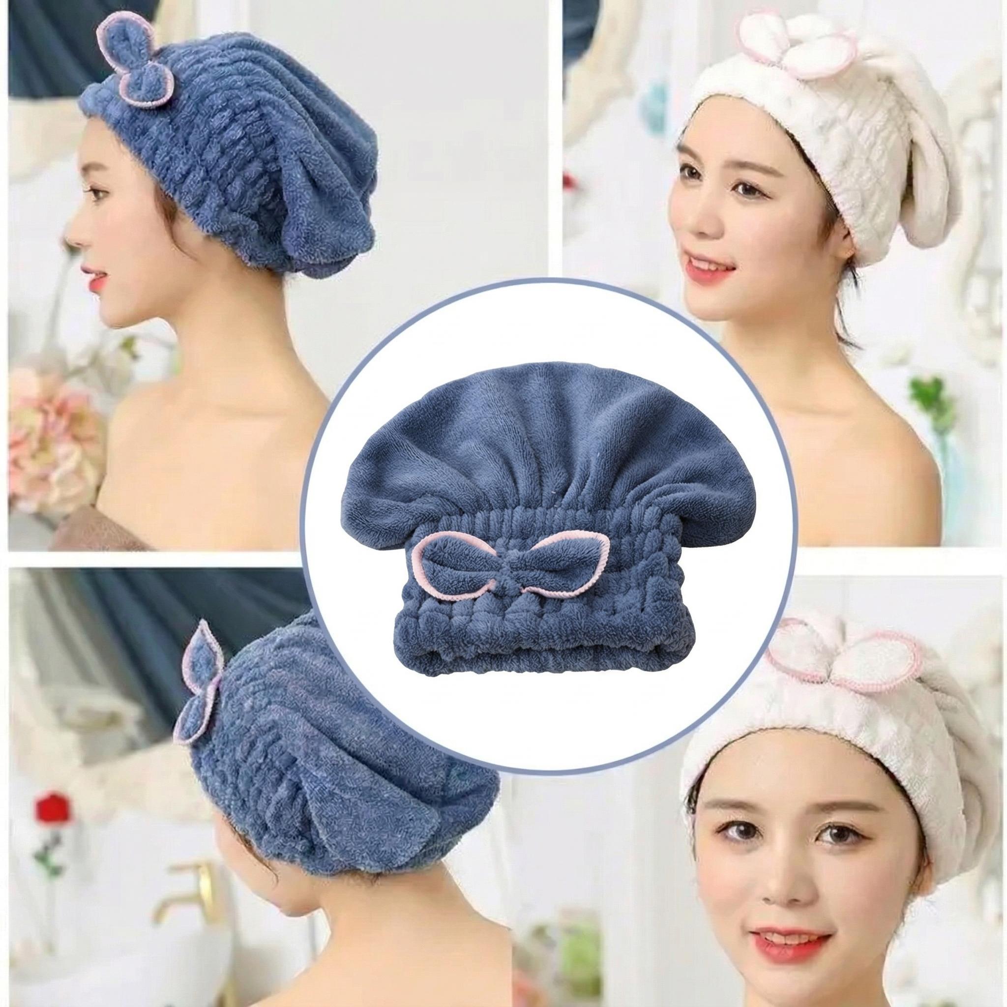 3 Pack Microfiber Hair Towel Cap for Women, Ultra Absorbent Quick Dry Hair Turban Wrap with Bow, Anti-Frizz Soft Hair Drying Towels for Wet Hair, Curly Hair, Skincare & Shower (Pink, Blue, Beige)