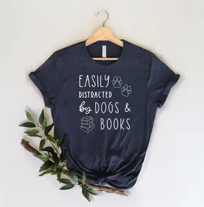 Easily Distracted Dogs And Books Shirt, Book Lover Shirt, Gift For Librarian, Dog Lover Shirt, Book Nerd Shirt, Gift For Book Lover