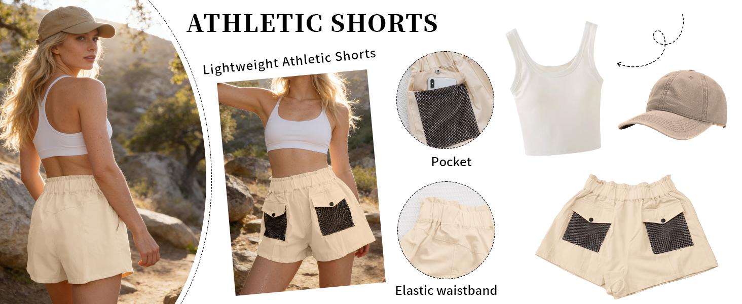 WoodBerry Women's High Waisted Cargo Shorts Elastic Loose A-line Shorts with Breathable Mesh Pockets Casual Wide Leg Shorts for Camping & Streetwear WoodBerry Women's High Waisted Cargo Shorts Elastic Loose A-line Shorts with Breathable Mesh Pockets Casual Wide Leg Shorts for Camping & Streetwear