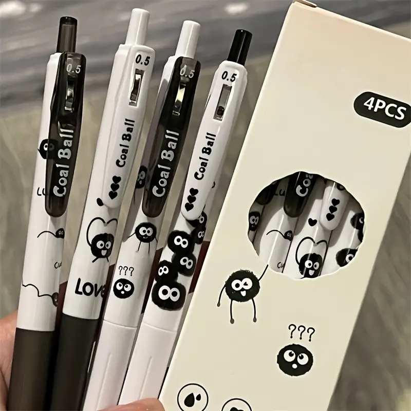 4-pack of stylish and cute black ballpoint pens - 0.5mm fine tip, quick-drying ink for smooth writing - Lightweight design, suitable for school and office use Writing Stationery