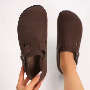 Women's Flat Heel Suede Buckle Clogs Comfortable Slip - on Mule Shoes Casual Indoor Outdoor Footwear
