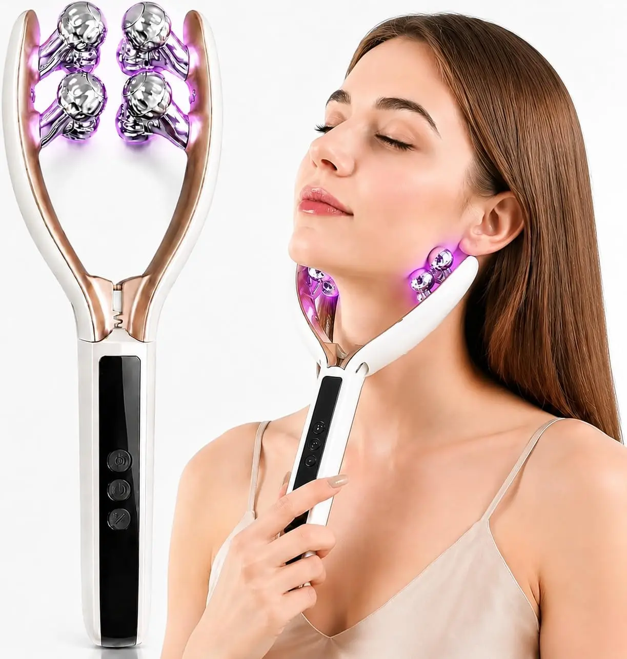 Facial Massager Face and Neck | Face Roller Tmj & Jaw Massager | Korean Skin Care | Lymphatic Contour Face Brush Face Roller Lymphatic Drainage | Rechargeable for Home & Travel Use