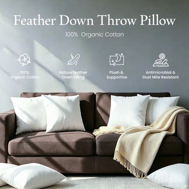 APSMILE Memory Feather sofa Pillow Insert 100% Cotton Shell Back Support Cushion, Soft Decorative Lumbar Pillow Insert for Living Room Sofa, Couch summervibe,mid year sale、deals for you