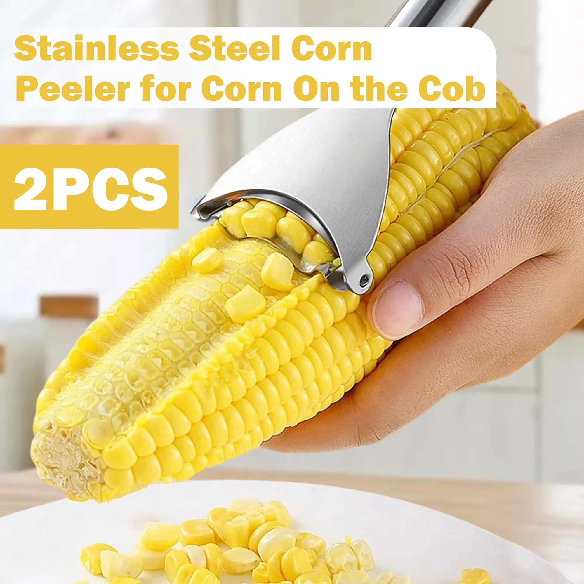 2 Counts Corn Peeler, Dual Stainless Steel Corn Removers, Quick Corn Kernel Stripper for Easy Cob Preparation