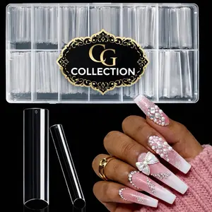500 puntas de uñas transparentes extra largas para uñas acrílicas profesionales, sin curva C, puntas de gel 10 tamaños XXXL preformadas de media cubierta para extensiones de uñas a presión