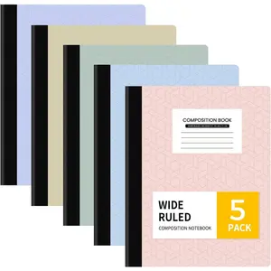 Composition Notebook, Wide Ruled Paper, 5 Pack, 9-3/4" x 7-1/2", 80 Sheets/160 Pages,  to School Supplies, Notebooks for School, Office Supplies (, Purple, Blue, Green, Yellow)