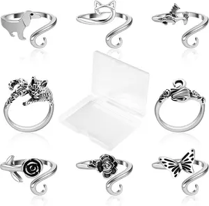 8 Pcs Crochet Rings, 8 Styles Adjustable Adjustable Tension Ring Loops for Fingers Yarn Guide Knitting Crochet Accessories with Box for Women Mom Crocheters Grandma Gift