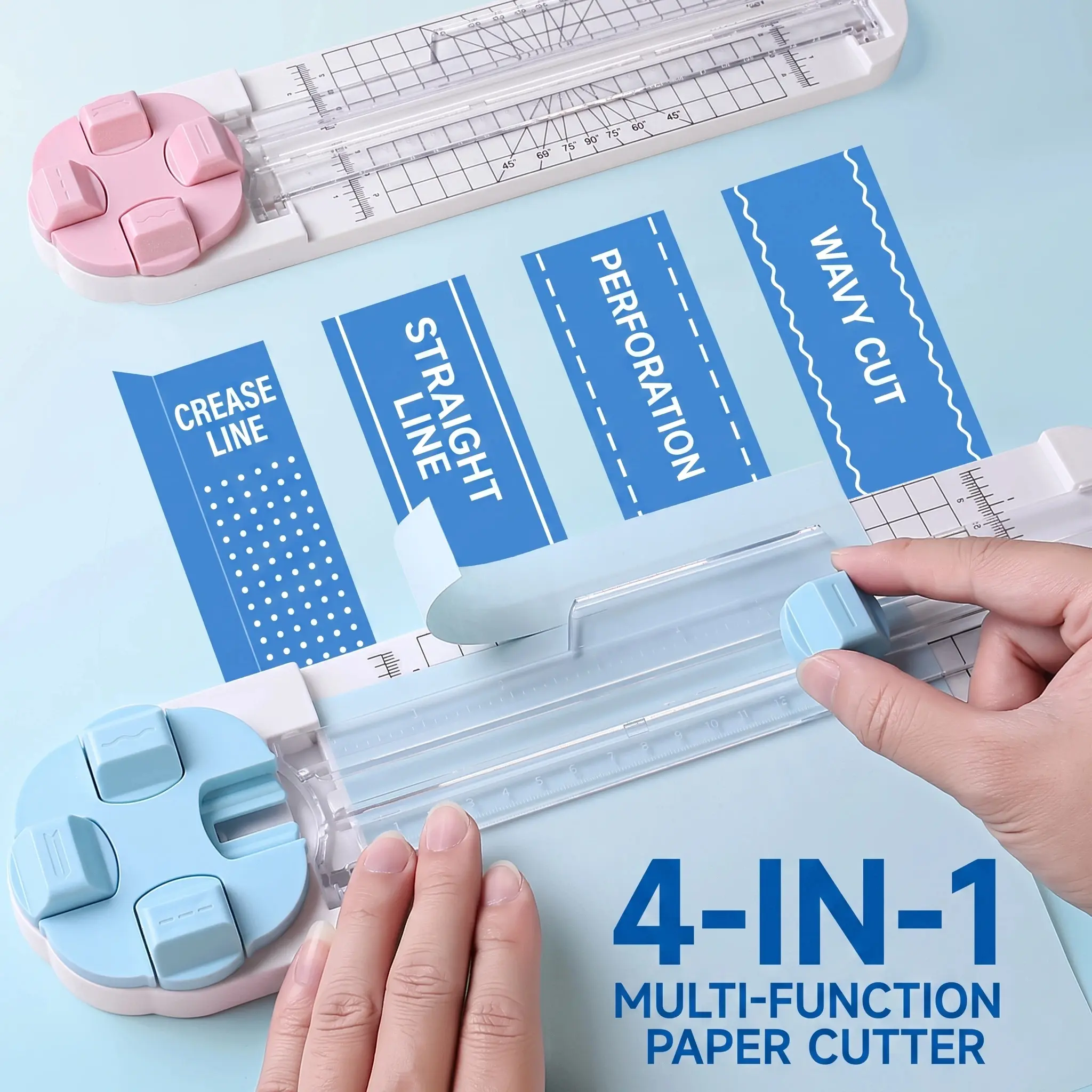 4-in-1 Rotary Paper Trimmer & Cutter - Safe Hidden Blade with Straight, Wave, Perforated & Score Styles for Crafts, Cardstock, Photos & Scrapbooking