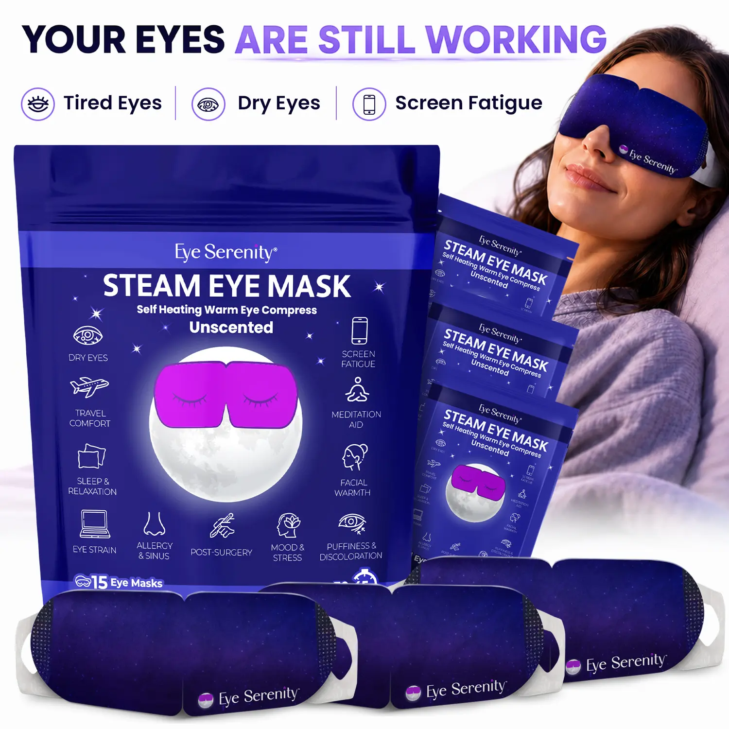 Eye Serenity Steam Eye Mask - Warm Eye Compress and Sleep Mask for Dry Eye, Screen Fatigue, Travel, Sleep, Gifts - Calming Heated Eye Mask