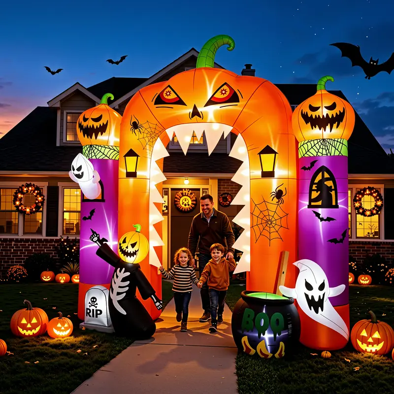 【Auction】SHareconn Halloween Giant 10FT Tall PVC Spooky Blow Up Pumpkin Decor, LED-Lit Holiday Decoration, Indoor/Outdoor Halloween Front Porch Lawn Garden Decor, Festive