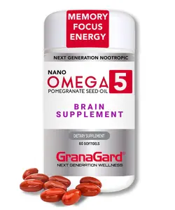 GranaGard Nano Pomegranate Supplement CLINICALLY Proven Brain Supplement with Anti Aging, Nanotech Delivers 100 Times The Power of Pomegranate Seed Oil in its Natural Form, 1 Bottle 60ct