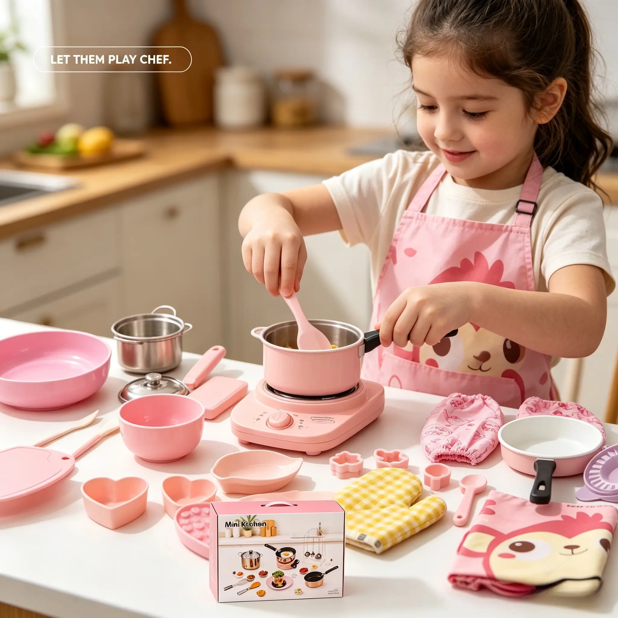 Unisex Kids Miniature Cooking Set -28PCS Real Kitchen Starter Kit with Steamer,Pans, Mini Stove, Educational Pretend Play Toys, Gift for Ages 6-12, Kids Cooking Set